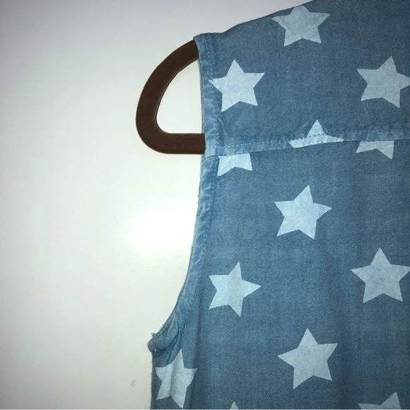 Sim&Sam Shirt  Dress S Chambray Blue White Stars Button Front Cowgirl - Picture 10 of 10